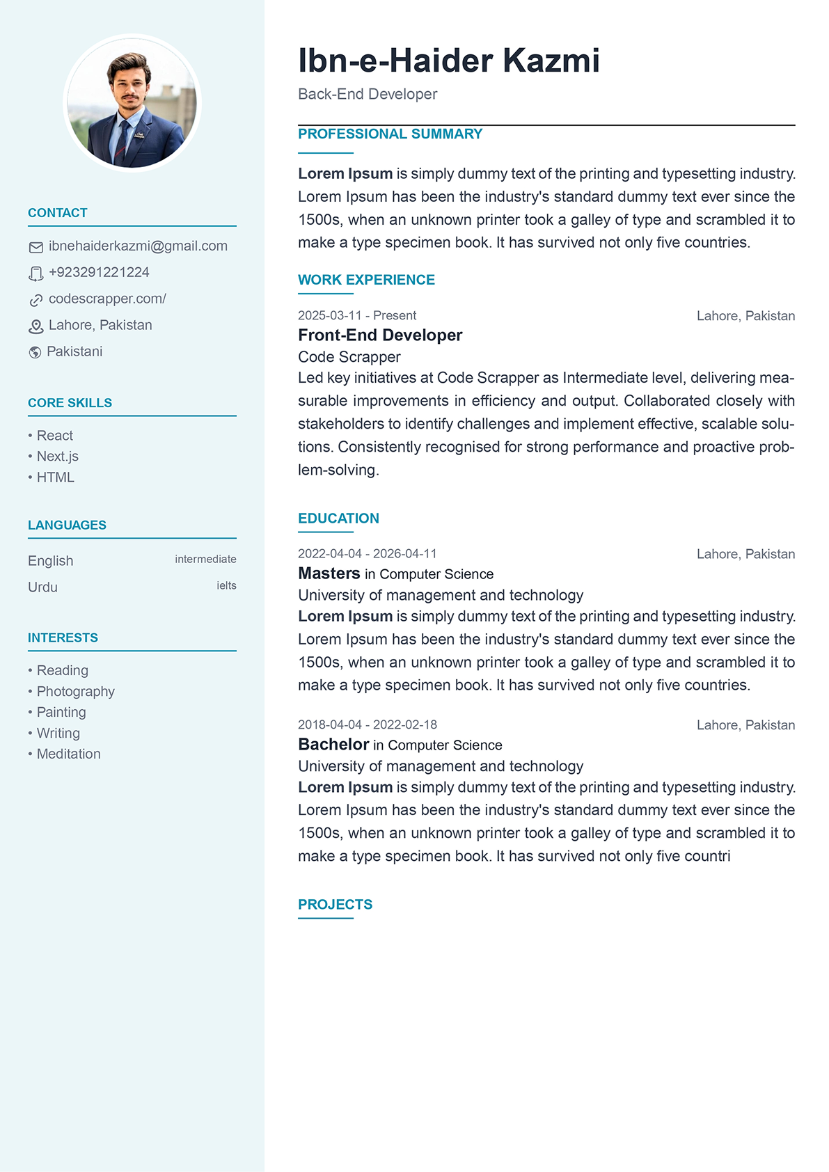 Resume Variant 11